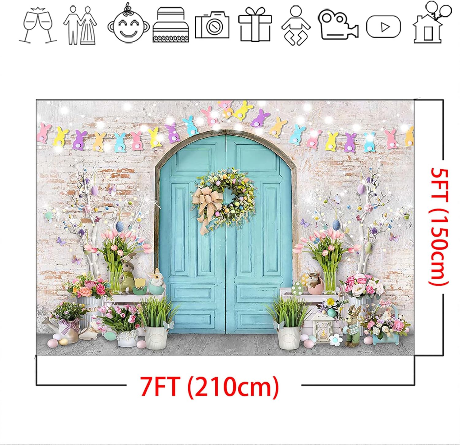Thumbnail 3 de Avezano Easter Backdrop Blue Wooden Doors Brick Wall – 7x5ft