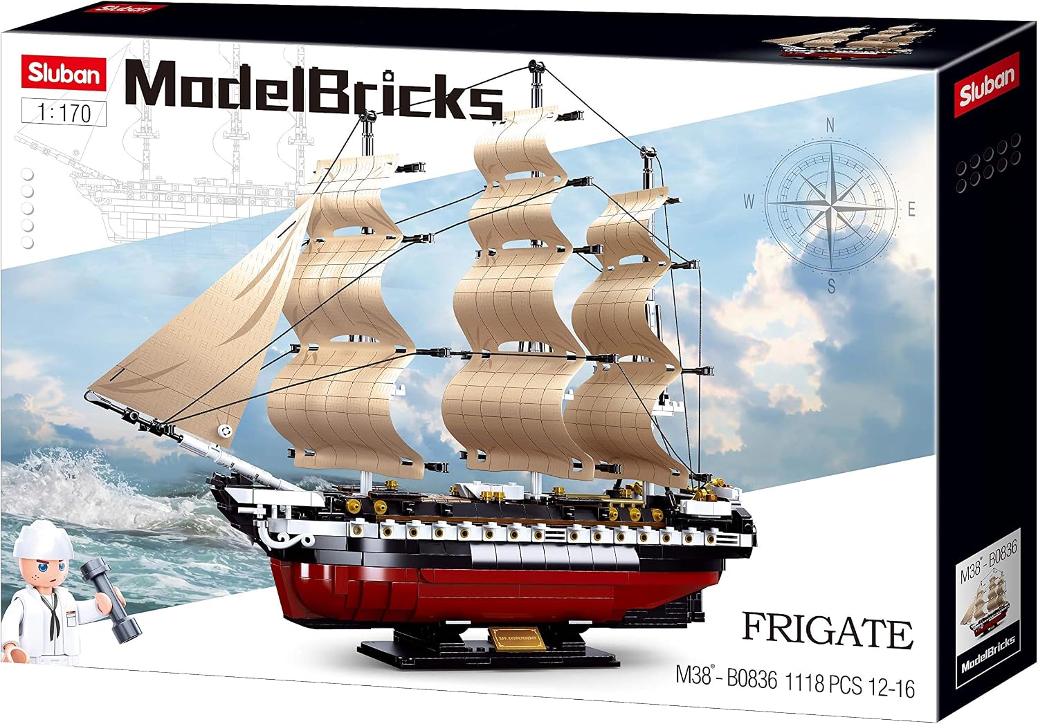 Detalle 2 de Sluban ModelBricks M38-B0836 – fregata USS Constitution, 1118 klocków, skala 1:170
