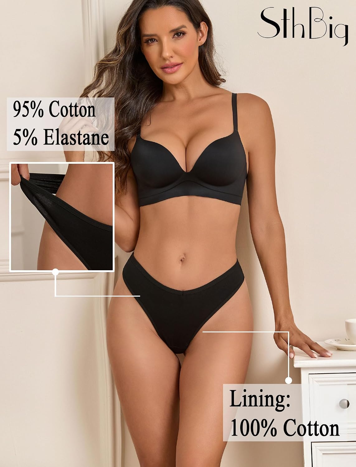 Thumbnail 6 de Sth Big Cotton Thongs for Women, 9-Pack, 95% Cotton, Low-Rise V-Waist