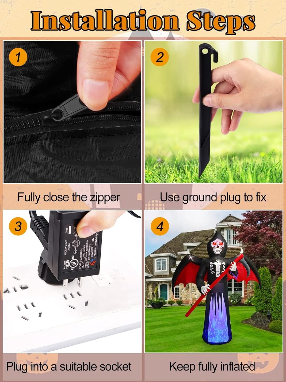 Detalle 1 de Kalolary Inflatable 8.3FT Halloween Grim Reaper with Rotating LED Lights