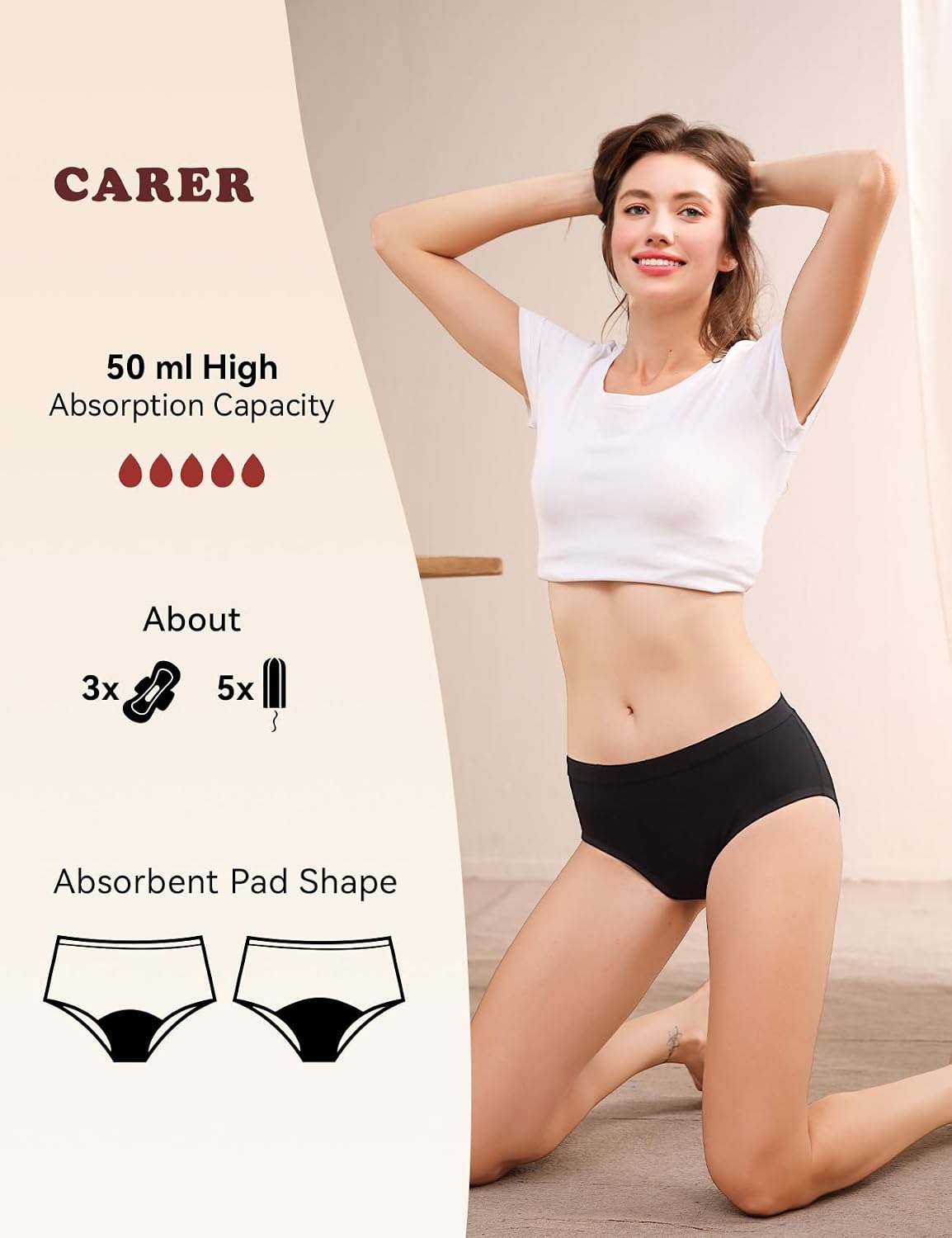 Thumbnail 5 de Carer Lot de 5 Culottes Menstruelles Lavables et Imperméables pour Femme - Taille S