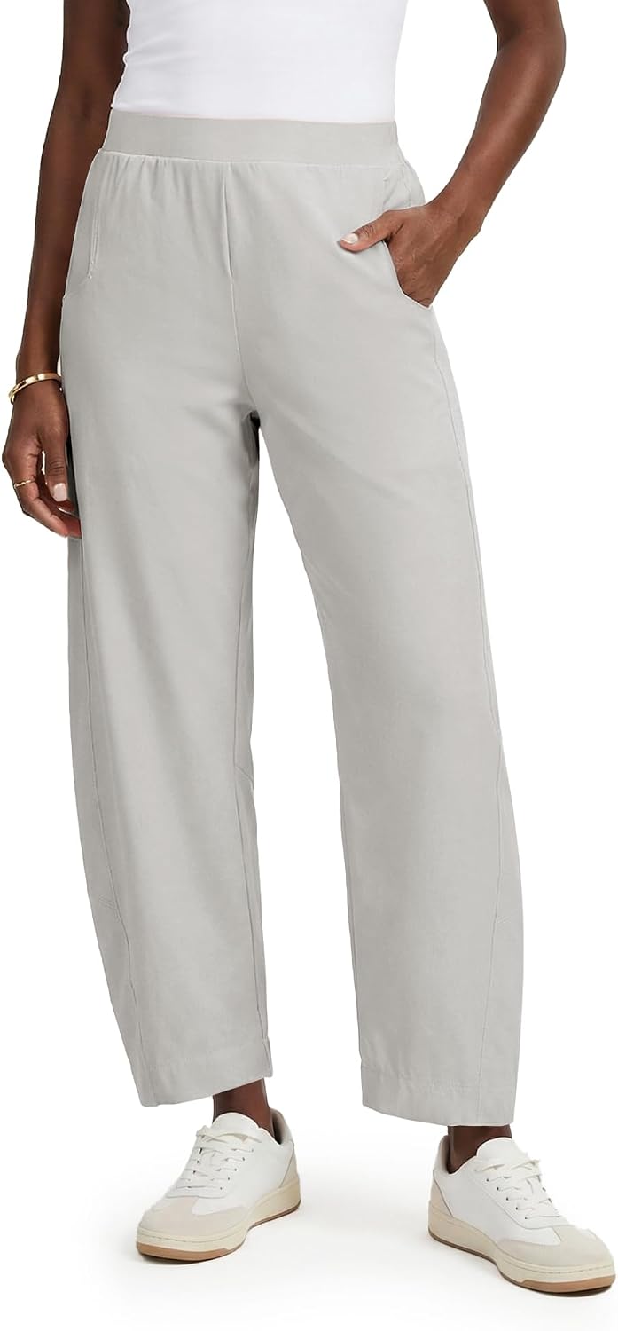Detalle de LOMON Barrel Pants for Women: Hidden Elastic Quick Dry Travel Crop Wide Leg Trousers with Pockets