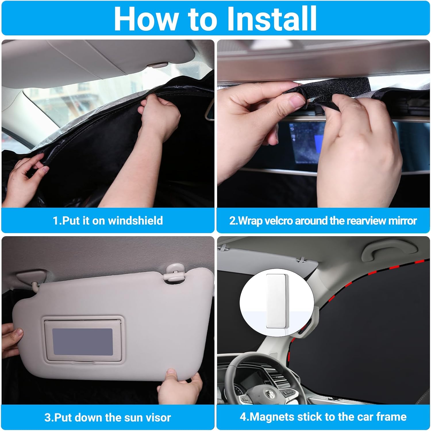 Thumbnail 6 de ZATOOTO 3-Piece Car Windscreen Sun Shade for VW T5 T6 (Internal Foldable Cover)