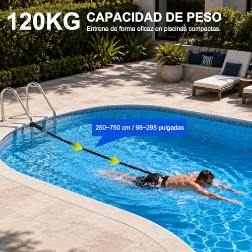 Detalle de Correa de natación Roaxkois: cinturón de resistencia con cuerda ajustable (2,5–7,5 m) para adultos