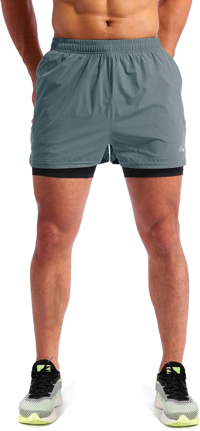 Thumbnail 1 de Pudolla Men’s 2 in 1 Running Shorts 5" Quick Dry with Phone Pockets