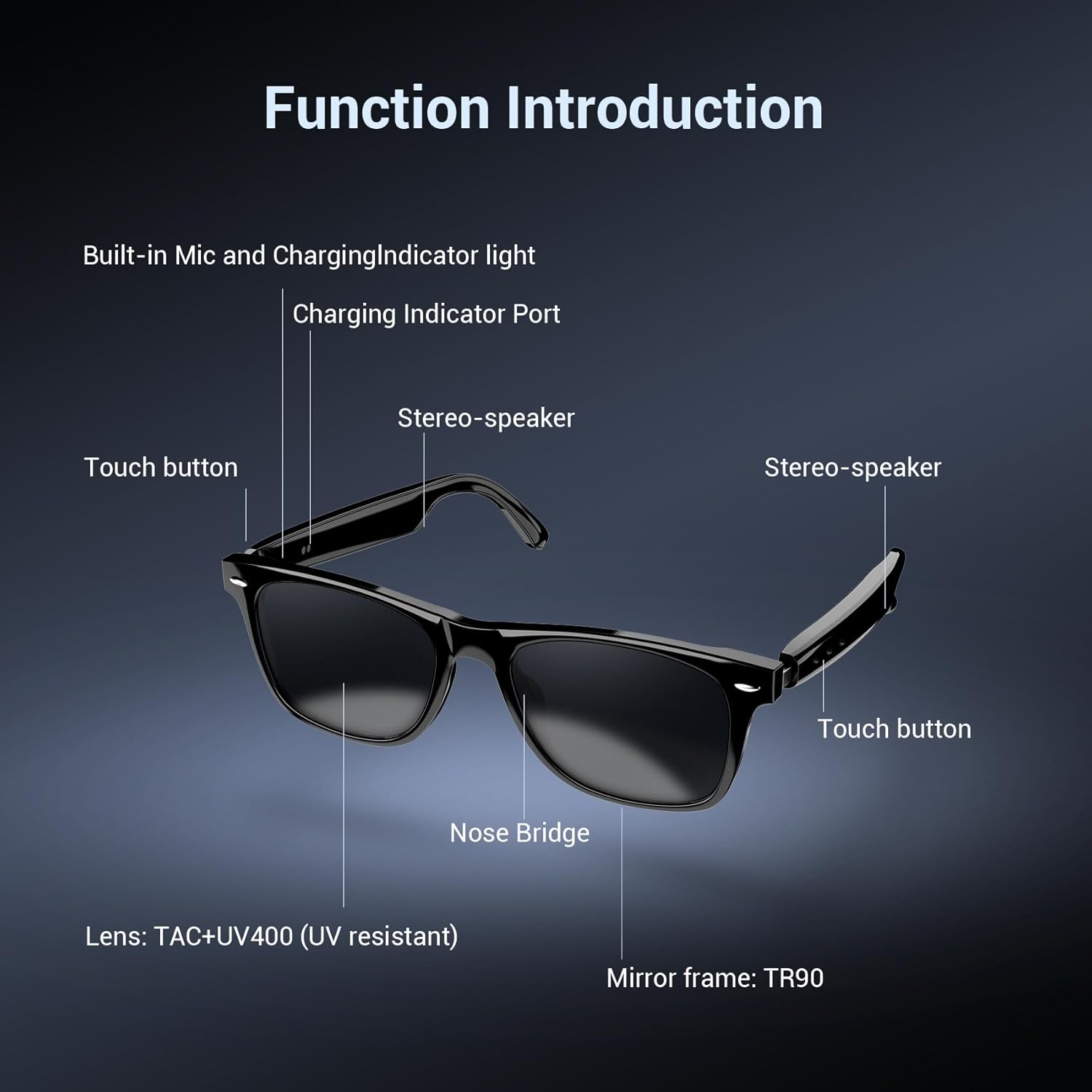 Thumbnail 3 de Blackview Smart Glasses (Bluetooth 5.3) Polarized Sunglasses with Speaker, Voice Control, UV Protection, Anti-Blue Light