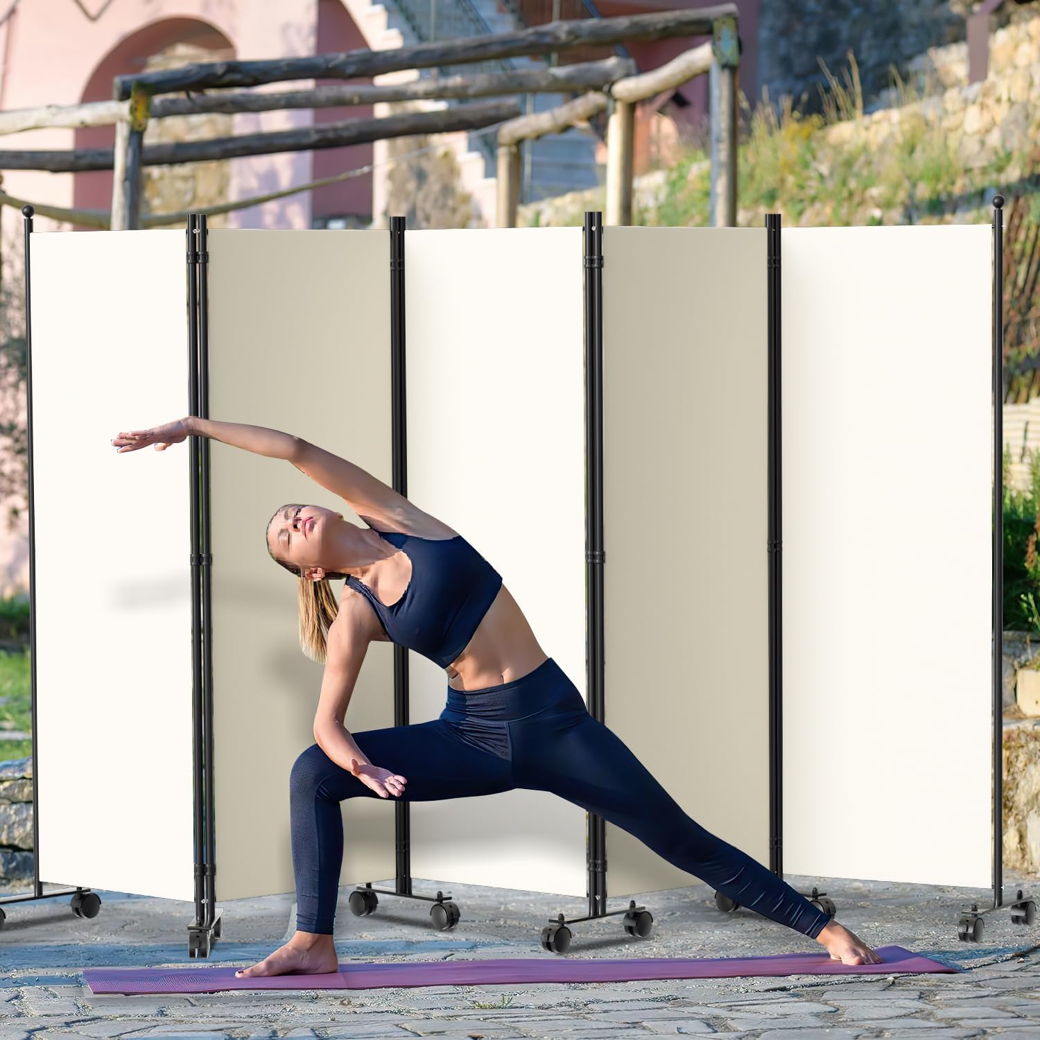 Thumbnail 4 de Yakimz Divisorio su ruote, pieghevole 5 pezzi istanza beige/grigio – 284 x 181 cm