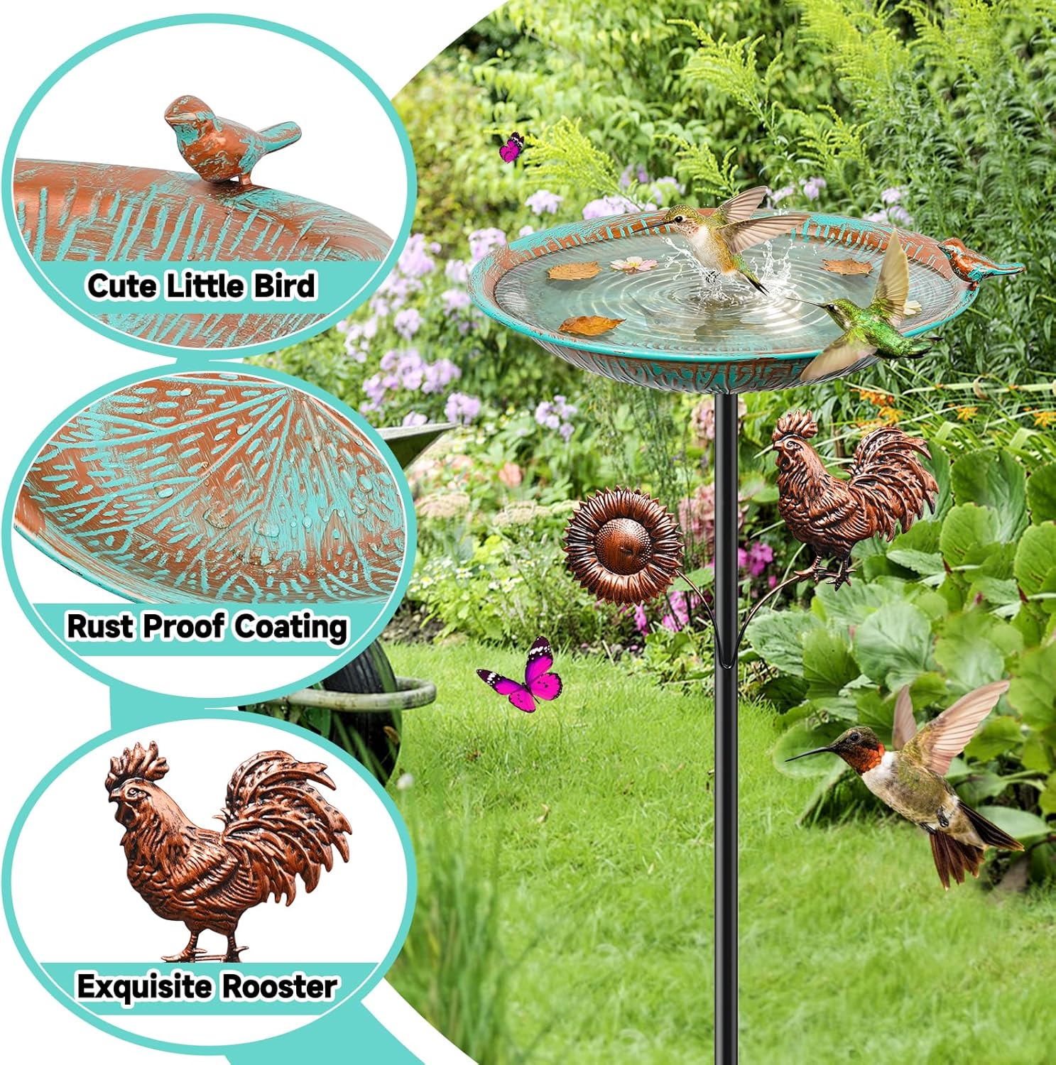 Thumbnail 3 de YOADEHOA 38" Metal Bird Bath with Vintage Garden Statue and 5-Prong Base