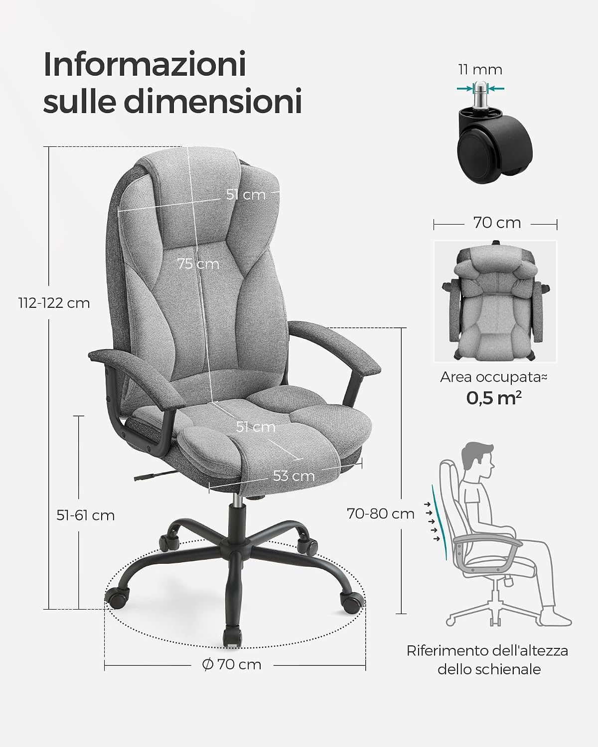 Detalle de SONGMICS Sedia da Ufficio OBG057G01: ergonomia regolabile e comfort per una daily workstation