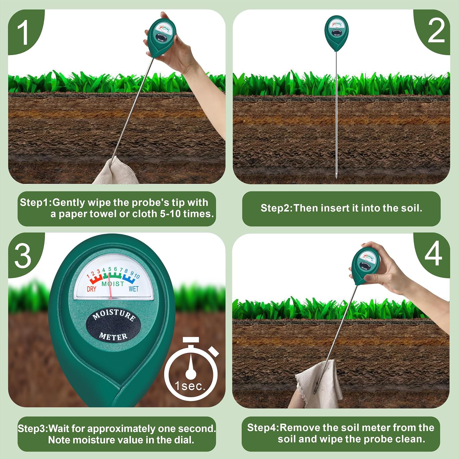 Detalle 2 de XLUX T9178 Long-Probe Soil Moisture Meter, Battery-Free with Large Dial