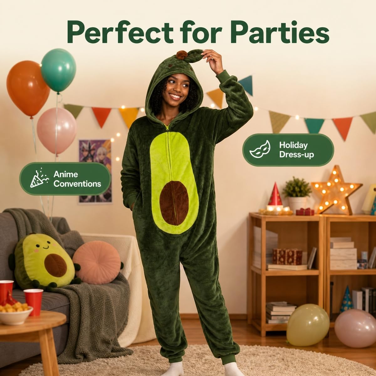 Thumbnail 6 de COSUSKET Avocado Adult Onesie Pajamas, Flannel with Zipper and Side Pockets