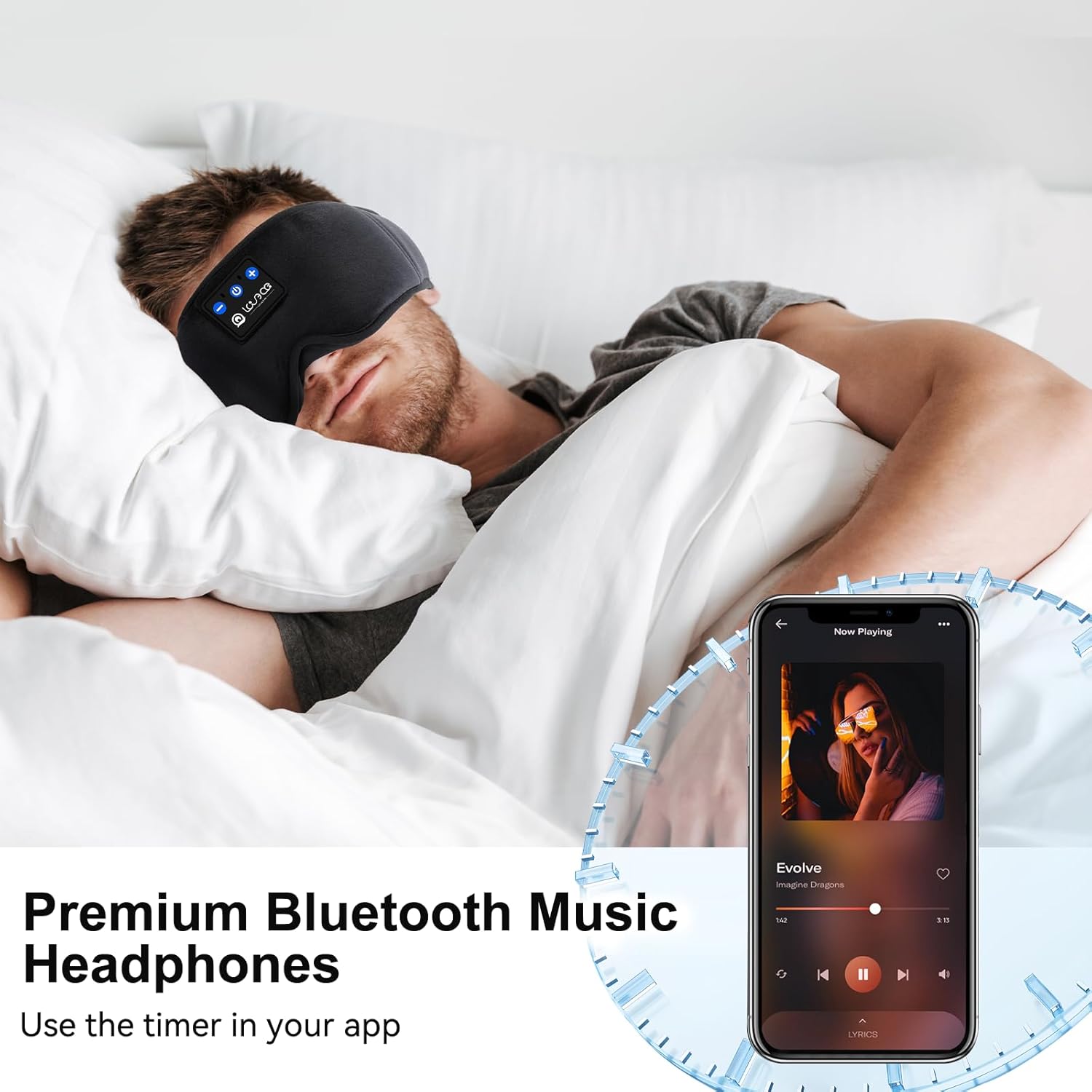 Thumbnail 3 de LOVE EYE Sleep Mask with Bluetooth Headphones – 100% Blackout, Ice Silk, Detachable Speakers