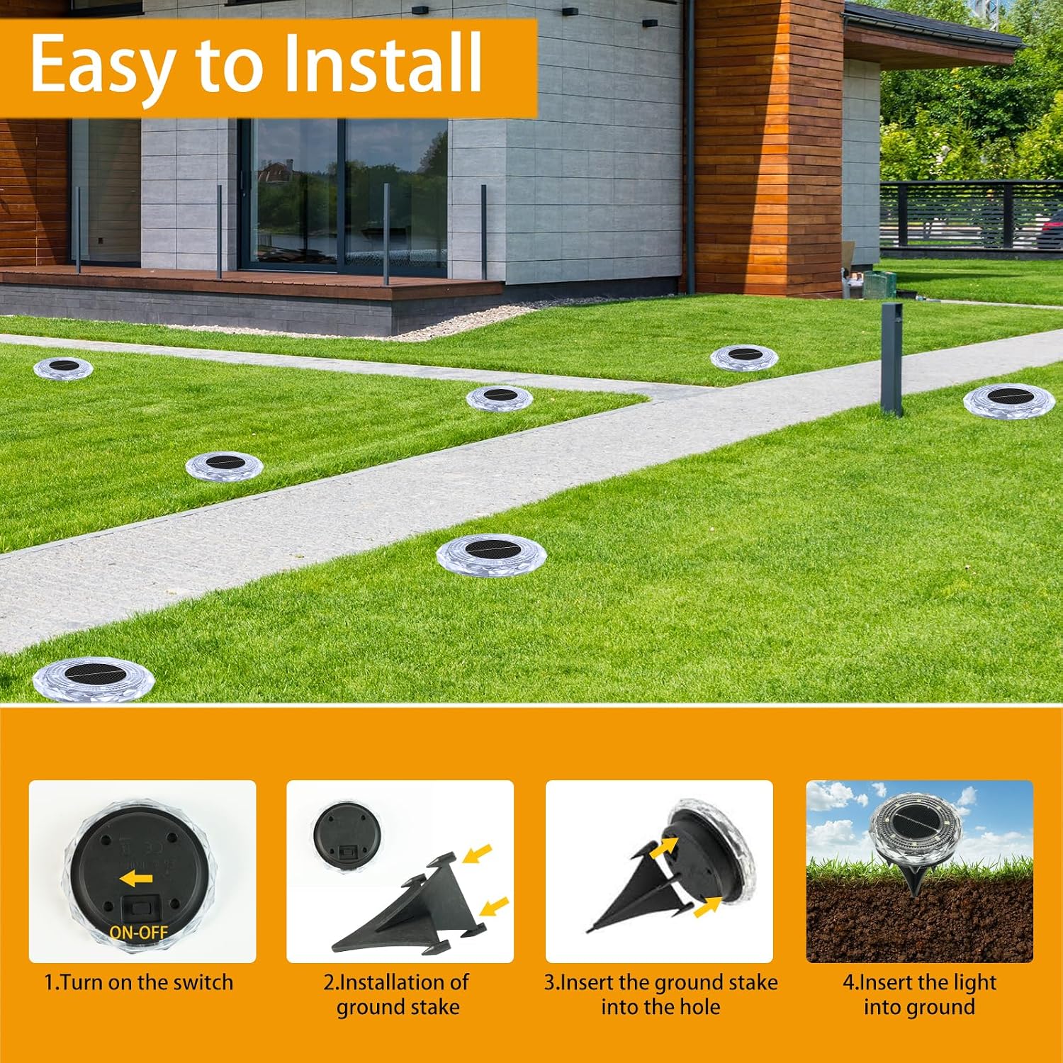 Detalle de YIFMOO solarne lampy ogrodowe, zestaw 8 szt., 8 LED, ciepła biel, IP65
