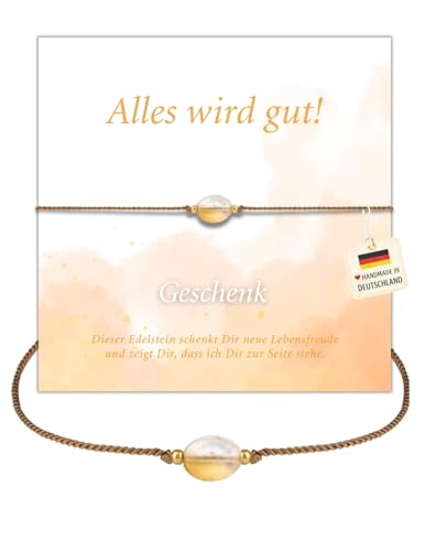 Detalle de happymaker Mutmacher Armband: Citrin Edelstein & Goldperlen, handgemacht in Deutschland