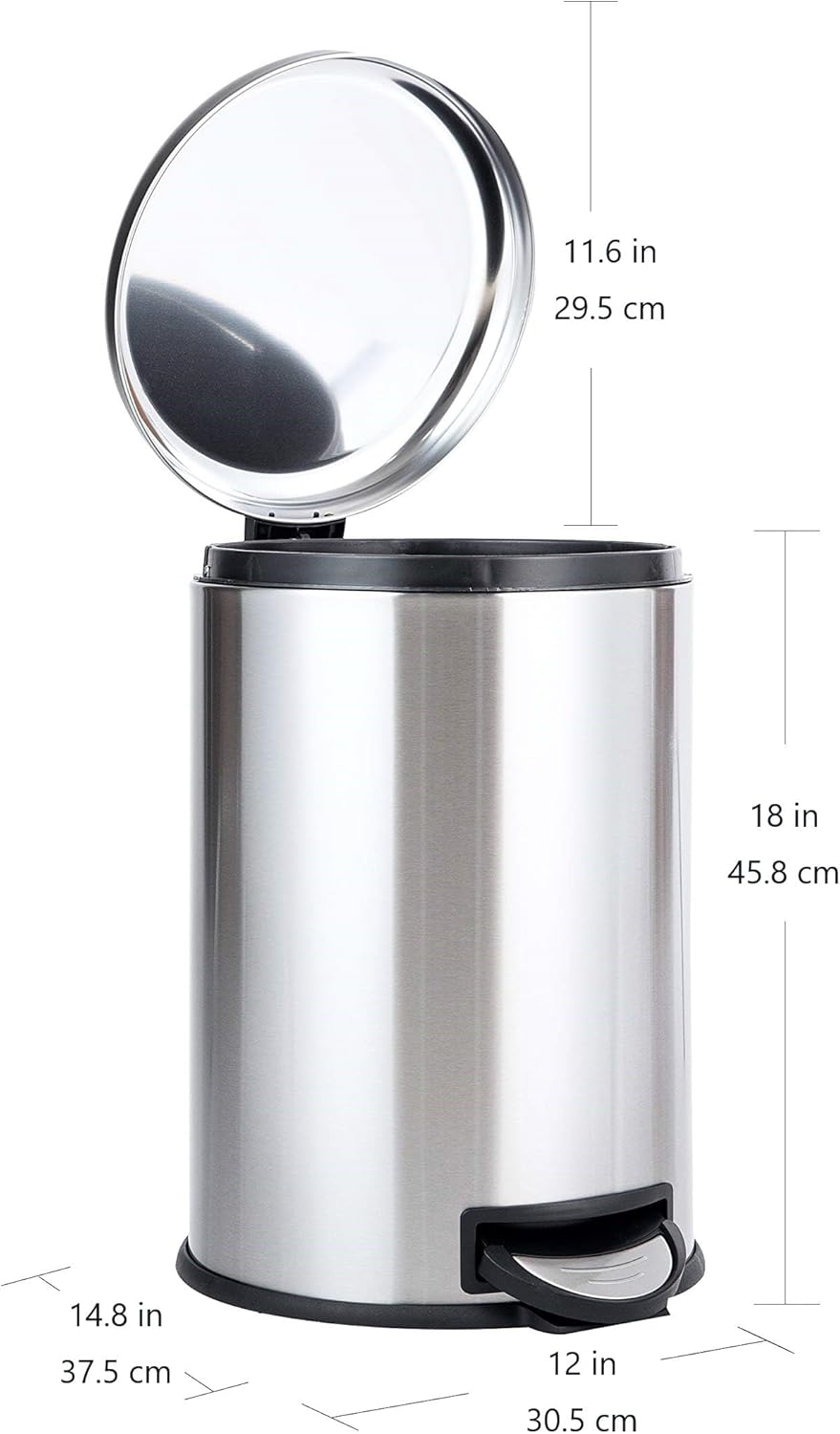 Detalle de Amazon Basics 20L Cylindrical Stainless Steel Dustbin with Round Pedal and Soft-Close Lid