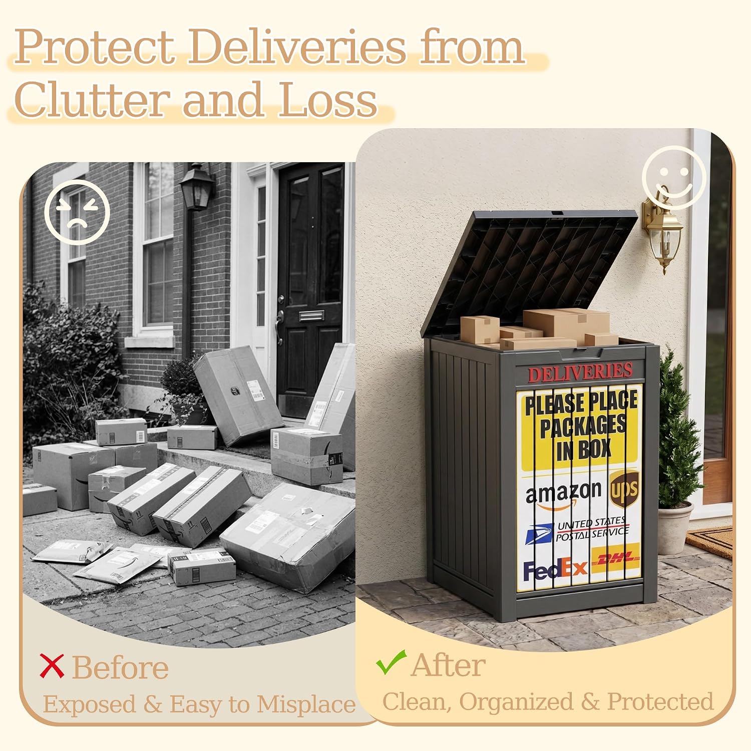 Detalle de ATMELT 90-Gallon Outdoor Package Delivery Box, Resin, Lock-Compatible