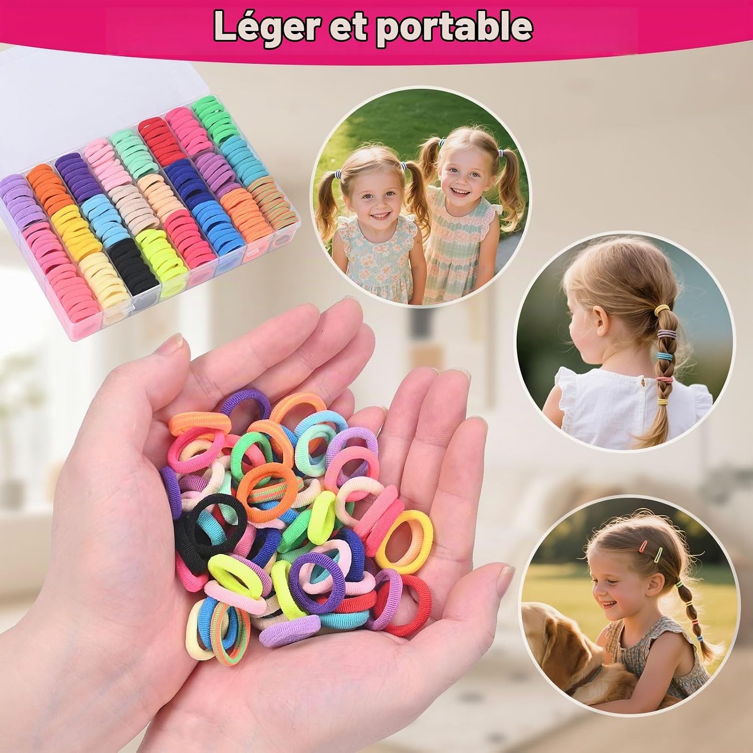 Detalle 2 de Behiruch mini-haarelastiekjes voor meisjes, 480 stuks in 24 kleuren