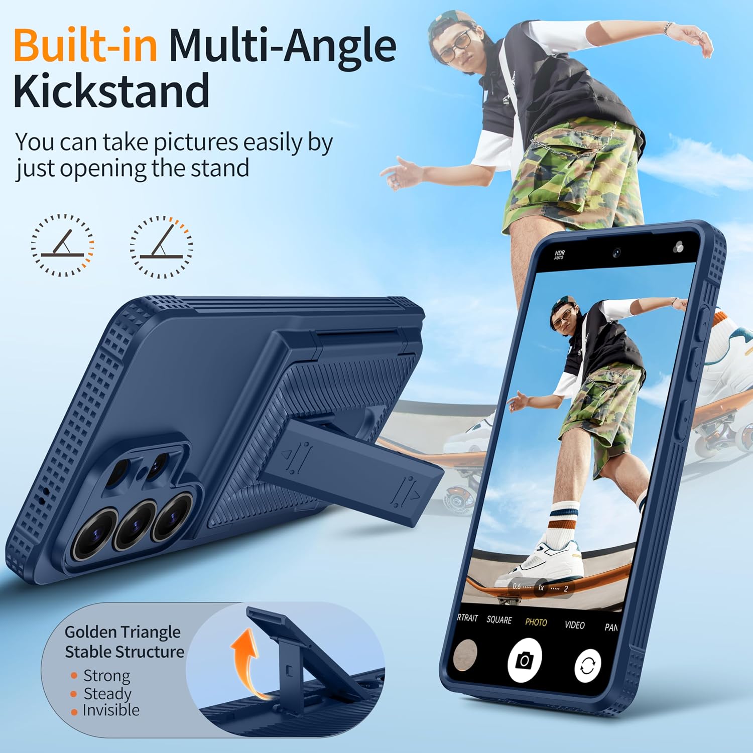Detalle de Oterkin Rugged Wallet Case for Samsung S26 Ultra (Blue) with RFID card holder and adjustable kickstand