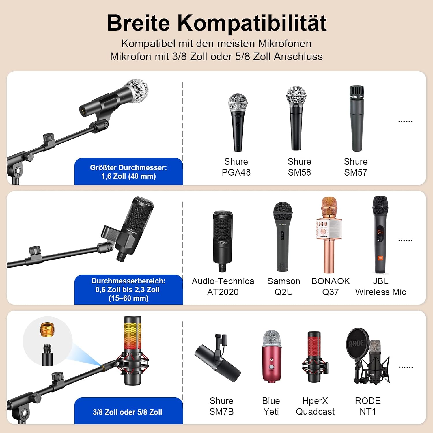 Thumbnail 4 de ZOMON Mikrofonständer mit Boom-Arm: höhenverstellbarer Bodenmikrofonständer für Gesang & Podcast