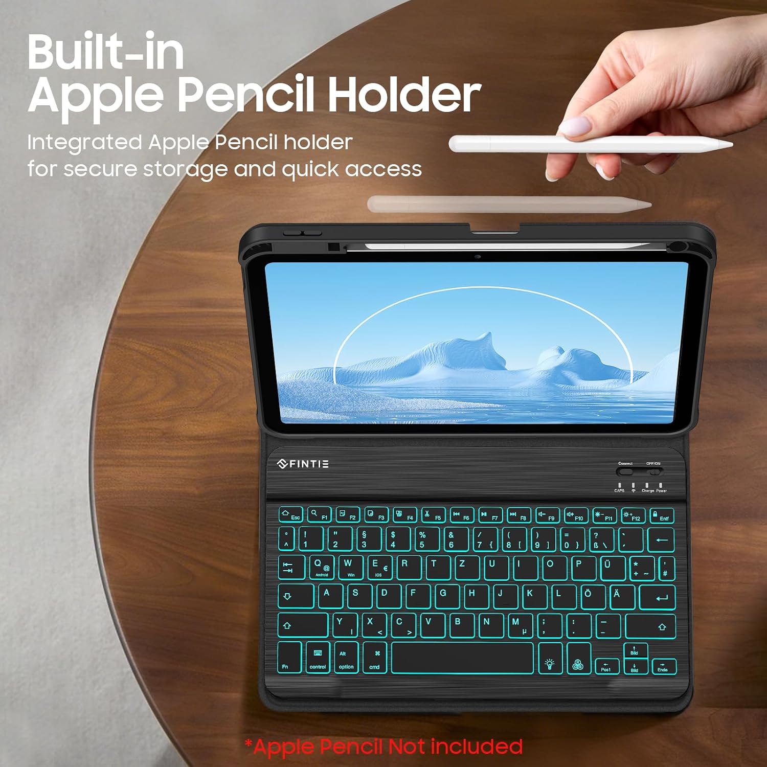 Thumbnail 6 de FINTIE Hülle mit Tastatur für iPad A16 11. Generation / 10. Gen (11/10.9 Zoll) – 7-Farbige Hintergrundbeleuchtung, magnetische abnehmbare Bluetooth-Tastatur, Stifthalter, Schwarz