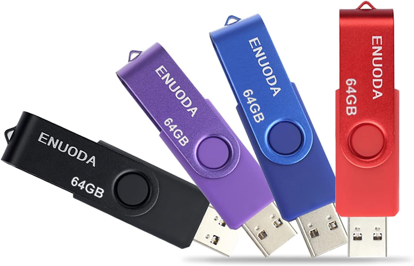 Detalle de ENUODA Memory Stick 64GB 4 Pack USB 2.0 Flash Drives with Swivel Covers