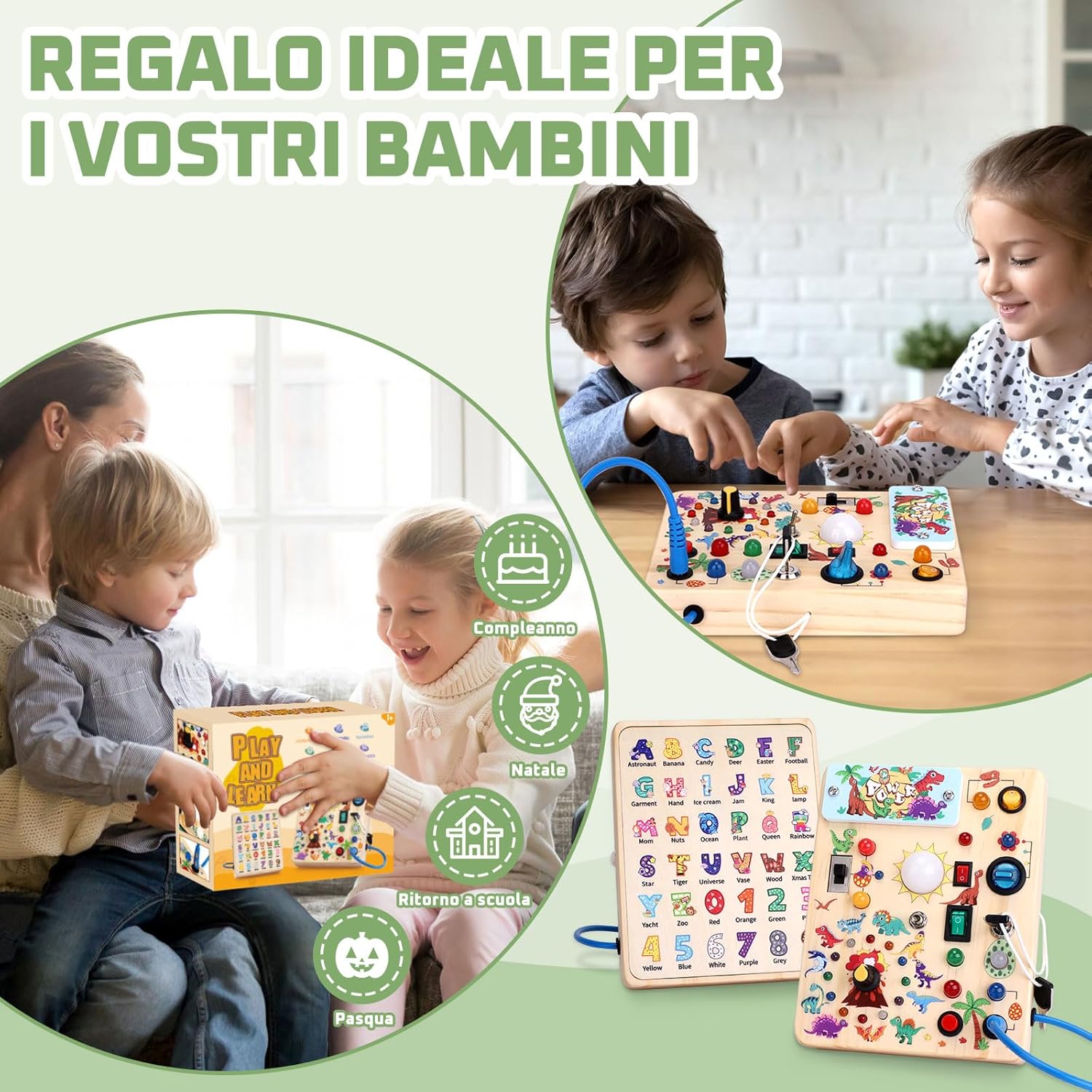 Thumbnail 5 de Giocattolo Montessori: tavola con dinosauri in legno – 10 interruttori e 23 LED