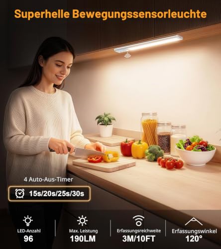 Detalle de Gritin 2026 Gen 2 Schrankbeleuchtung Unterbauleuchte Küche – 32,3 cm, 96 LEDs, USB-C