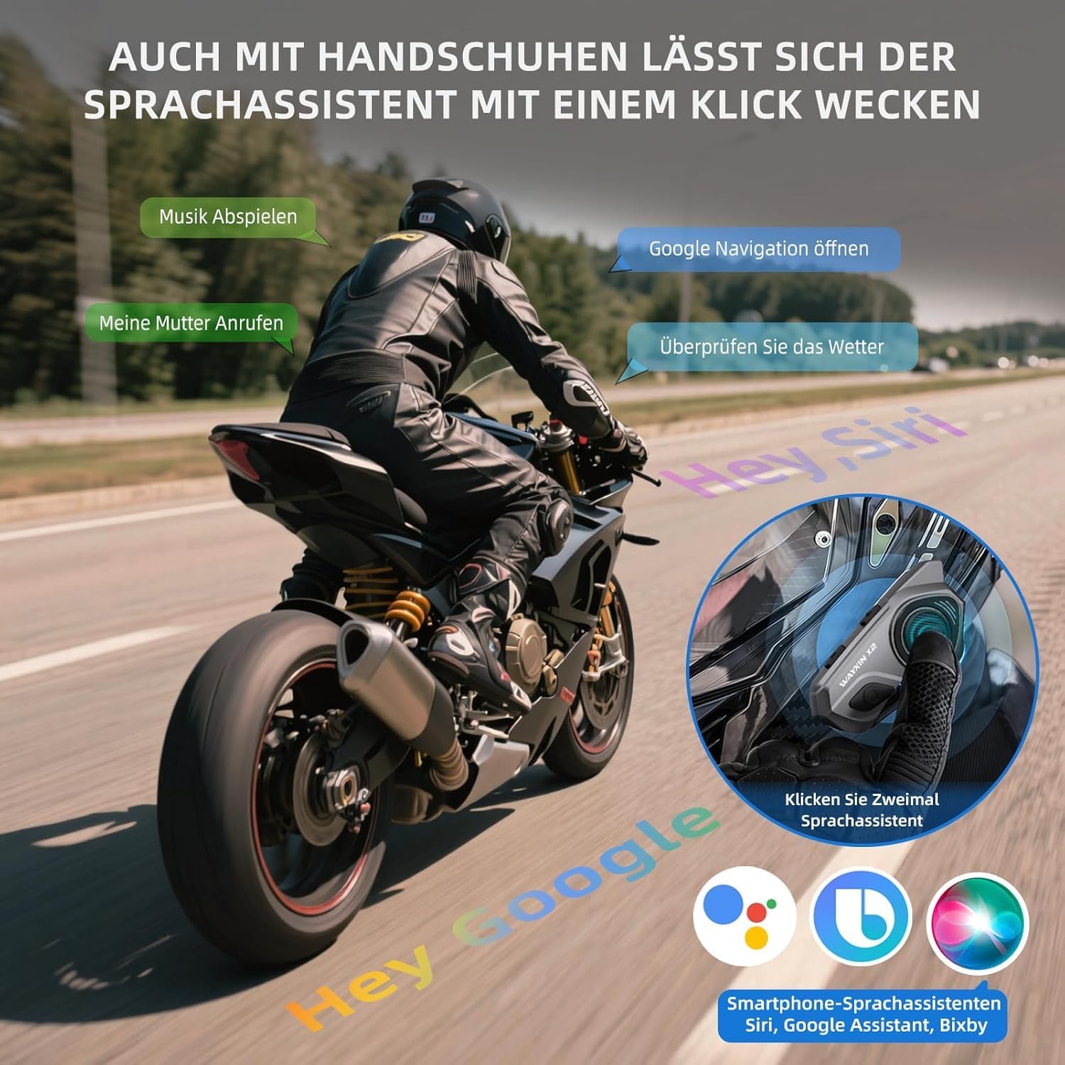 Thumbnail 6 de WAYXIN X2 Motorrad-Intercom mit integriertem Bluetooth-Headset, für bis zu 4 Motorräder und IP67-Schutz