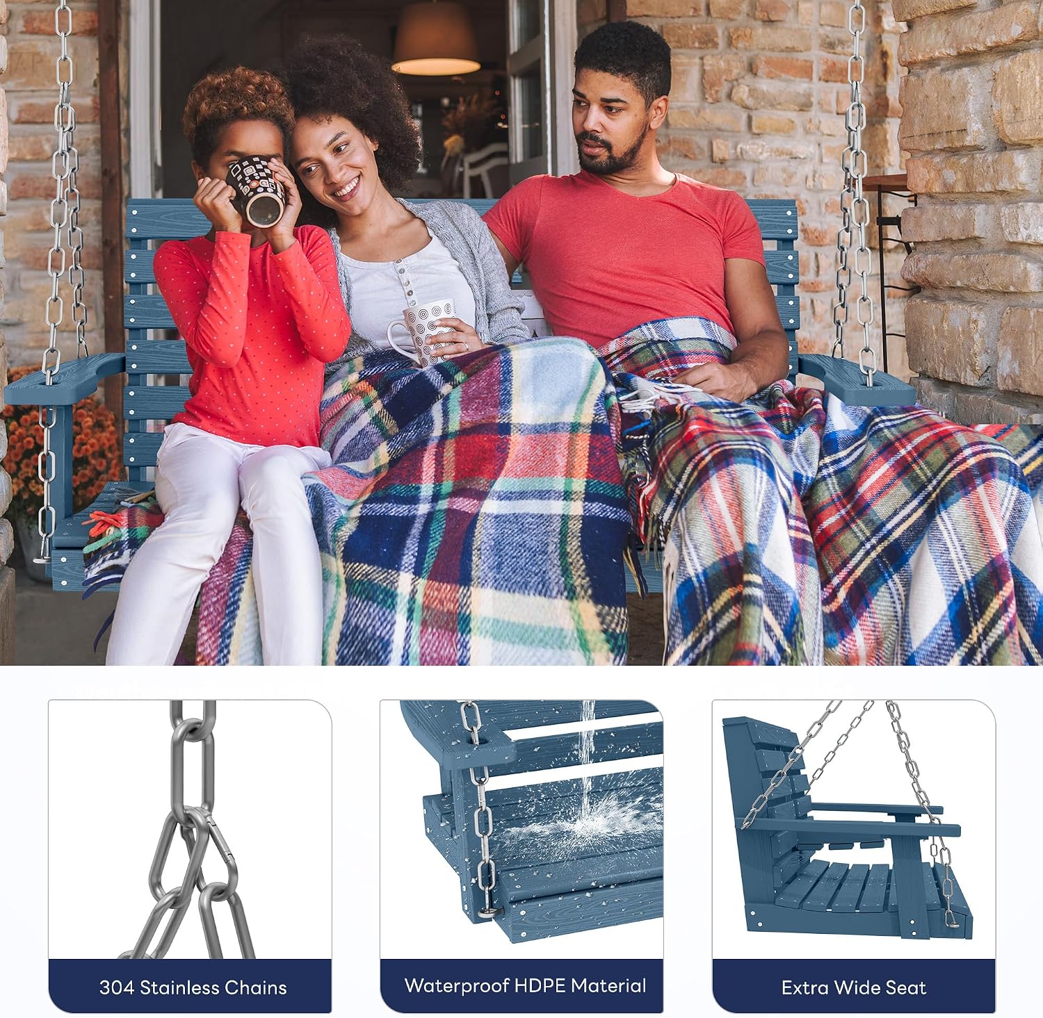 Detalle de KINGYES Outdoor Porch Swing, 660-Pound Capacity