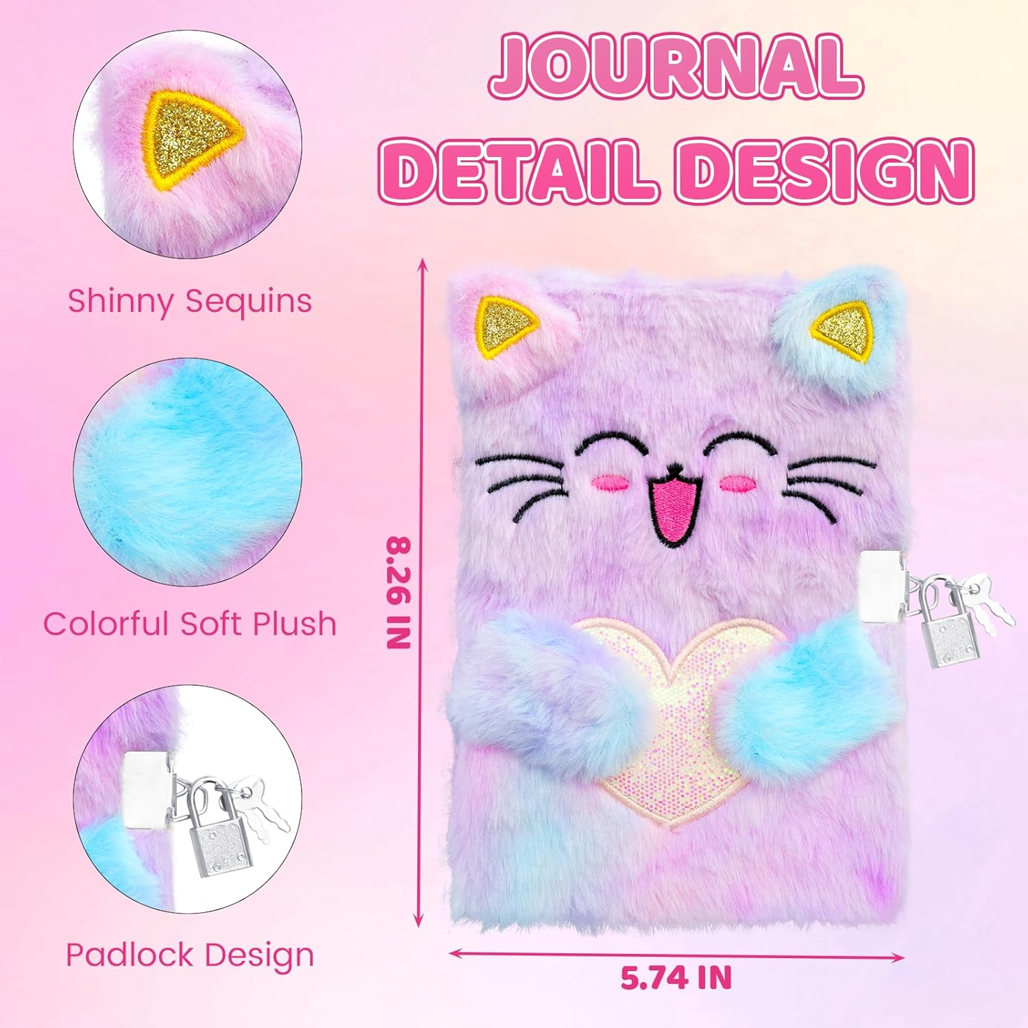 Detalle de HoomTop Lockable DIY Cat Journal Kit for Girls Aged 6–14
