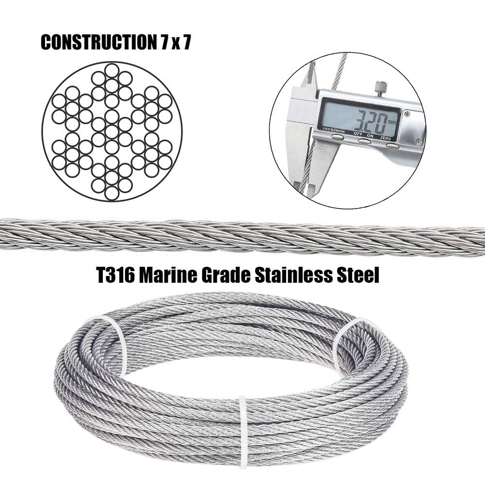 Thumbnail 2 de TooTaci T316 Stainless Steel Wire Rope 3mm Balustrade Cable Railing Kit (30m) with Tensioners & Lag Screws