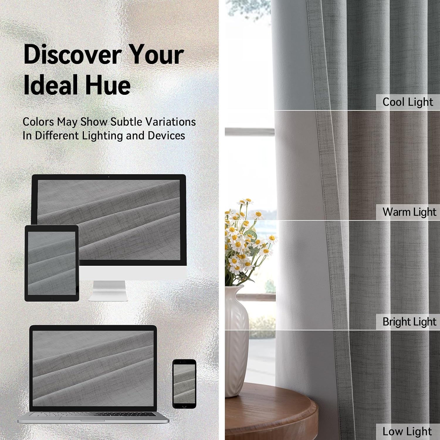 Thumbnail 6 de 100% Blackout Shield Curtains, Faux Linen Texture