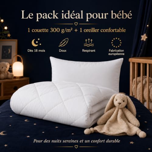 Detalle 2 de SOHYGGE Pack Couette Enfant 100 x 135 cm + Oreiller 35 x 55 cm – 4 Saisons, OEKO-TEX – Lavable 60°C pour lit 70 x 140 cm