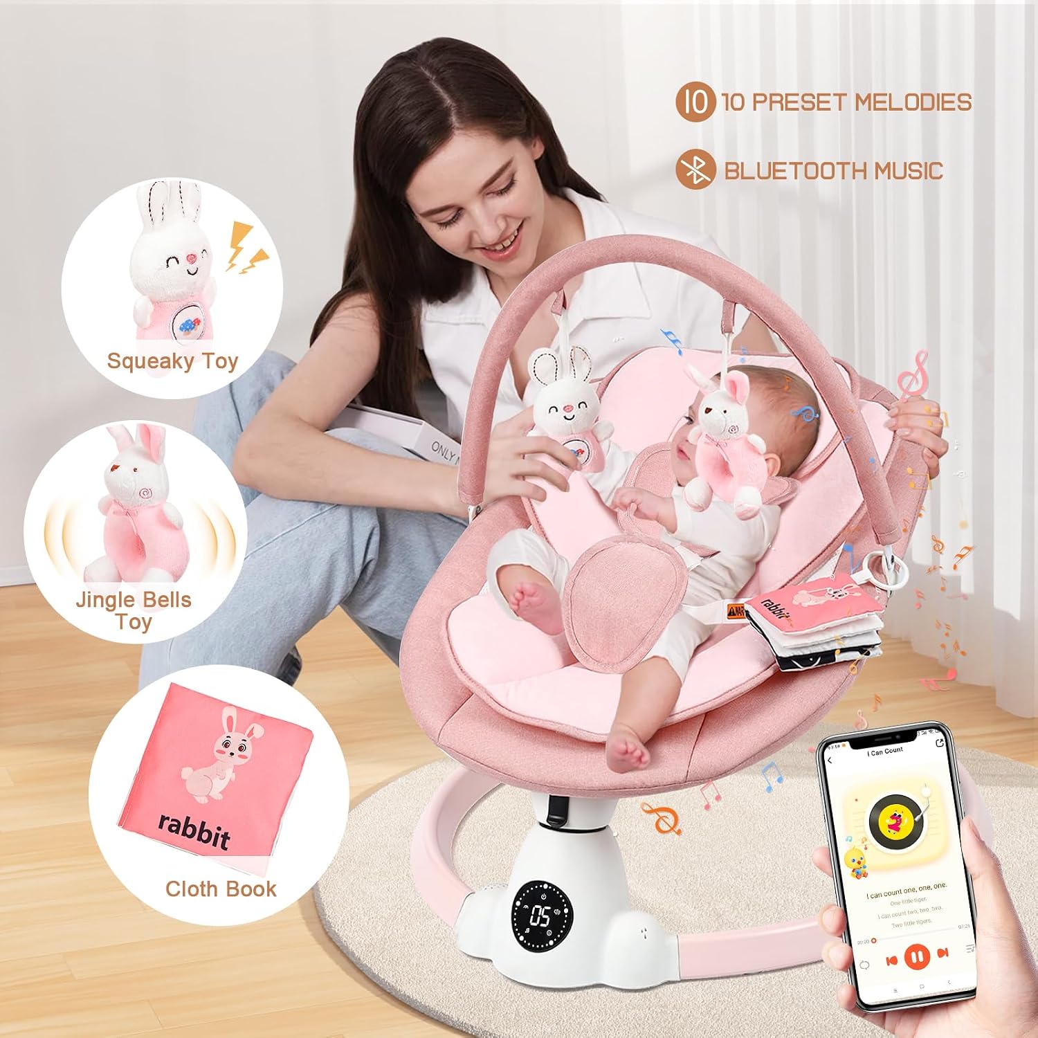 Detalle de Ansha Baby Swing for Infants, Pink Electric Swing with Bluetooth and Remote