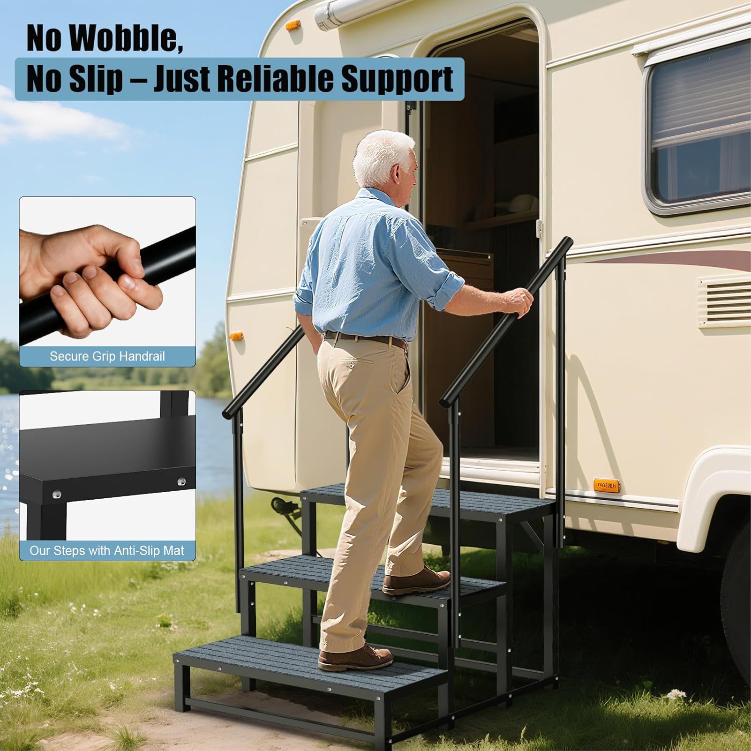Detalle de 4-Step Heavy Duty RV Steps with 2 Handrails