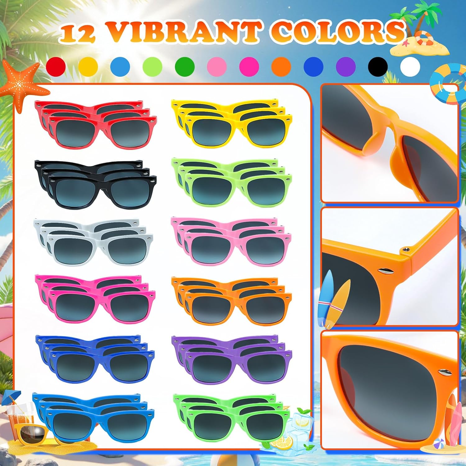 Thumbnail 1 de Ovneele Kids Neon Sunglasses Pack: 36 Colourful Pairs for Summer Every Day