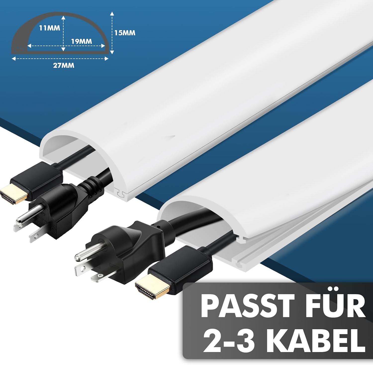 Detalle 2 de shinfly Silikon-Kabelkanal klein (1 m) selbstklebend für 2–3 Kabel – halbrunder Kabelschacht Weiß