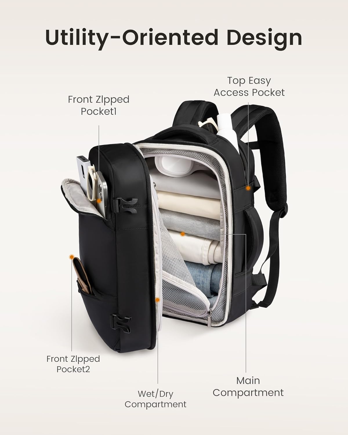Thumbnail 4 de LOVEVOOK Ryanair Handgepäck 40x30x20 – 40×30×20 Cabin-Bag als Unterseat-Travel-Rucksack