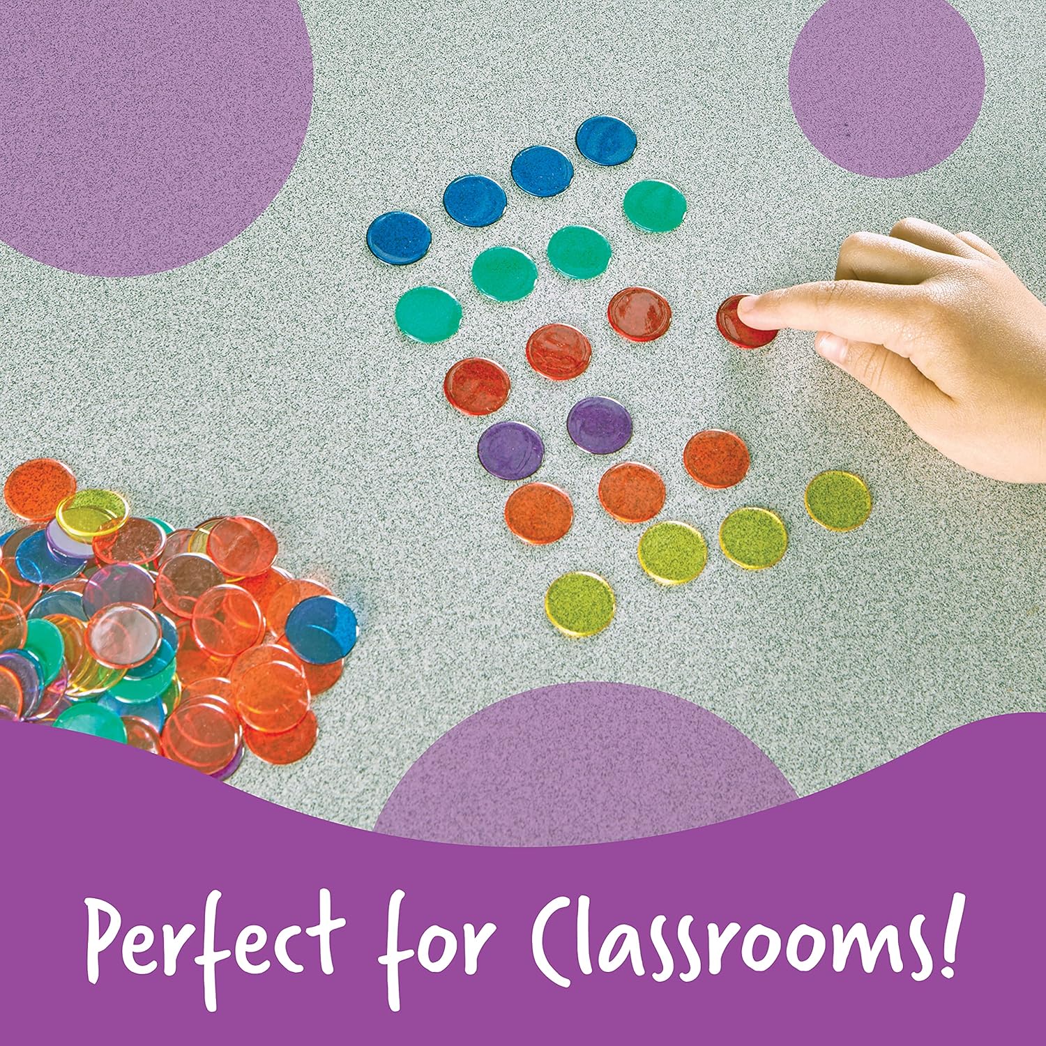 Detalle de Learning Resources Dischetti Trasparenti Colorati (250 pezzi, 2 cm) – 6 Colori per attività matematiche per bambini dai 5 anni