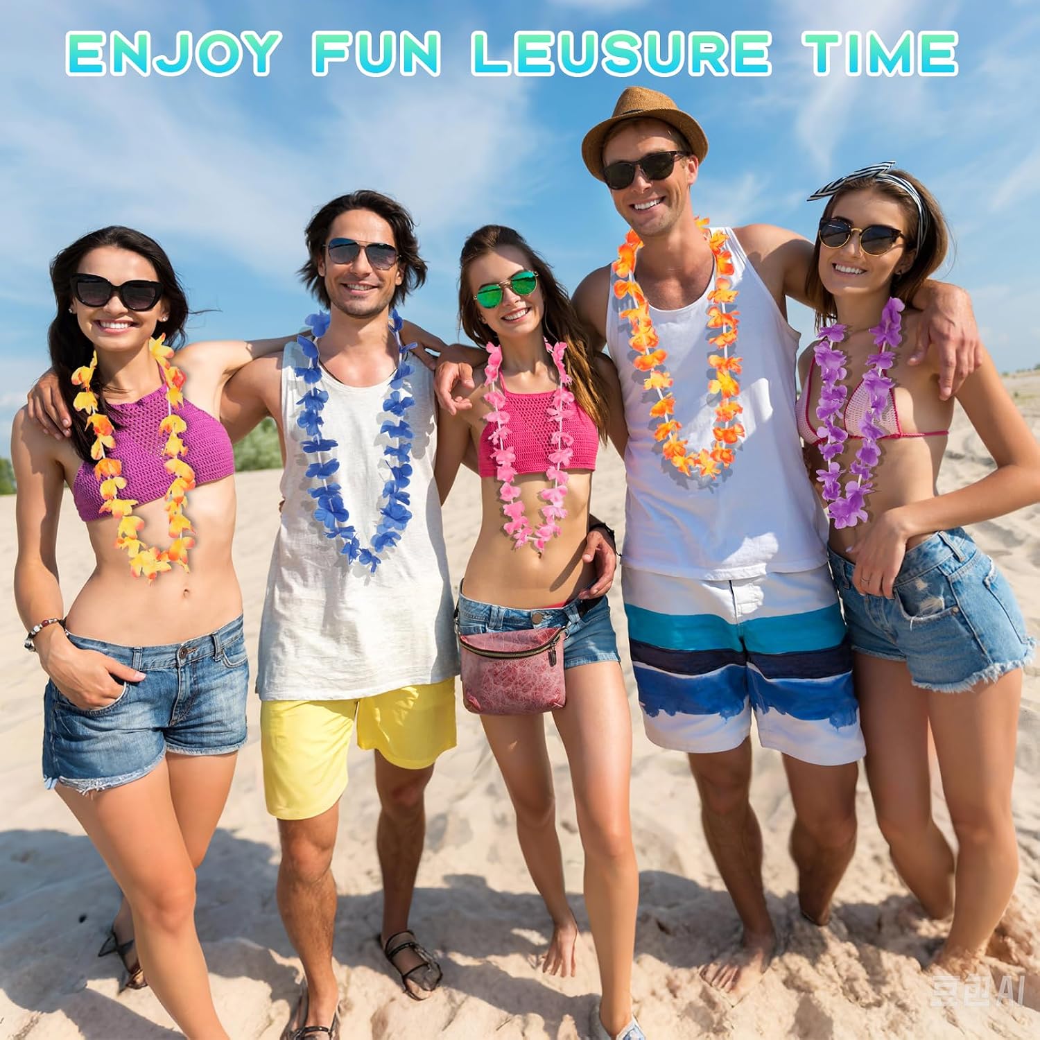Detalle de Amicably 50 Pieces Hawaiian Leis Party Decorations – 50 Styles Flower Garlands Bulk