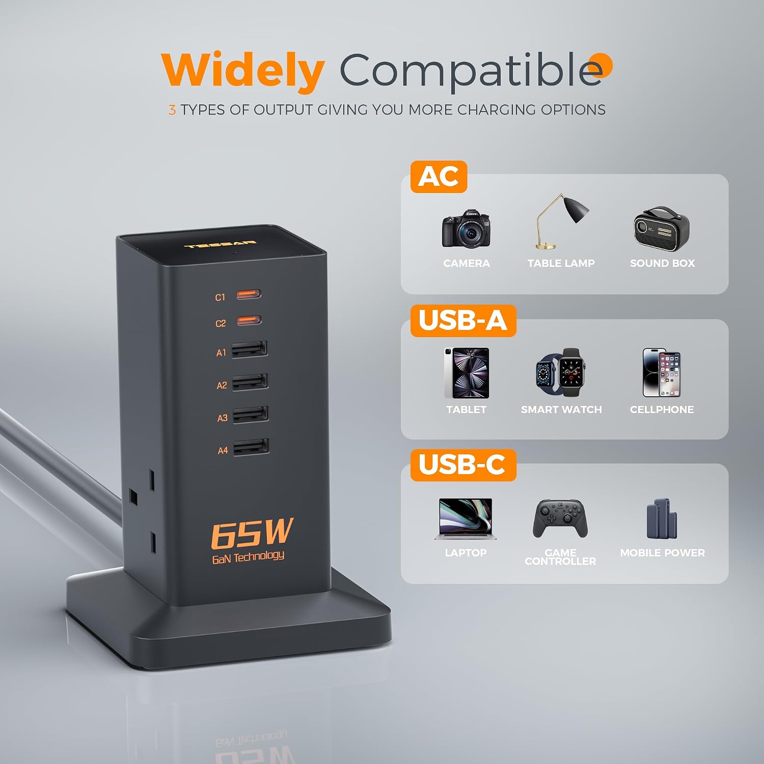 Thumbnail 3 de TESSAN 65W GaN 6-Port USB charger hub
