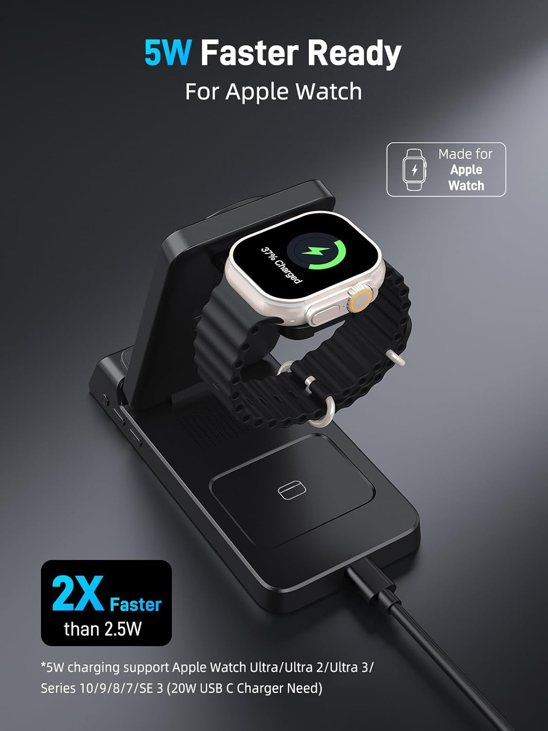 Thumbnail 6 de Station de charge magnétique 3 en 1 Snap Charge Go avec horloge pour iPhone, Apple Watch 10 et AirPods (noir)