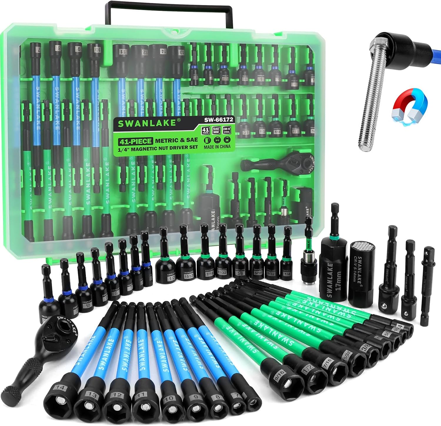 Detalle de SWANLAKE GARDEN TOOLS New Version 41-Piece Magnetic Nut Driver Set