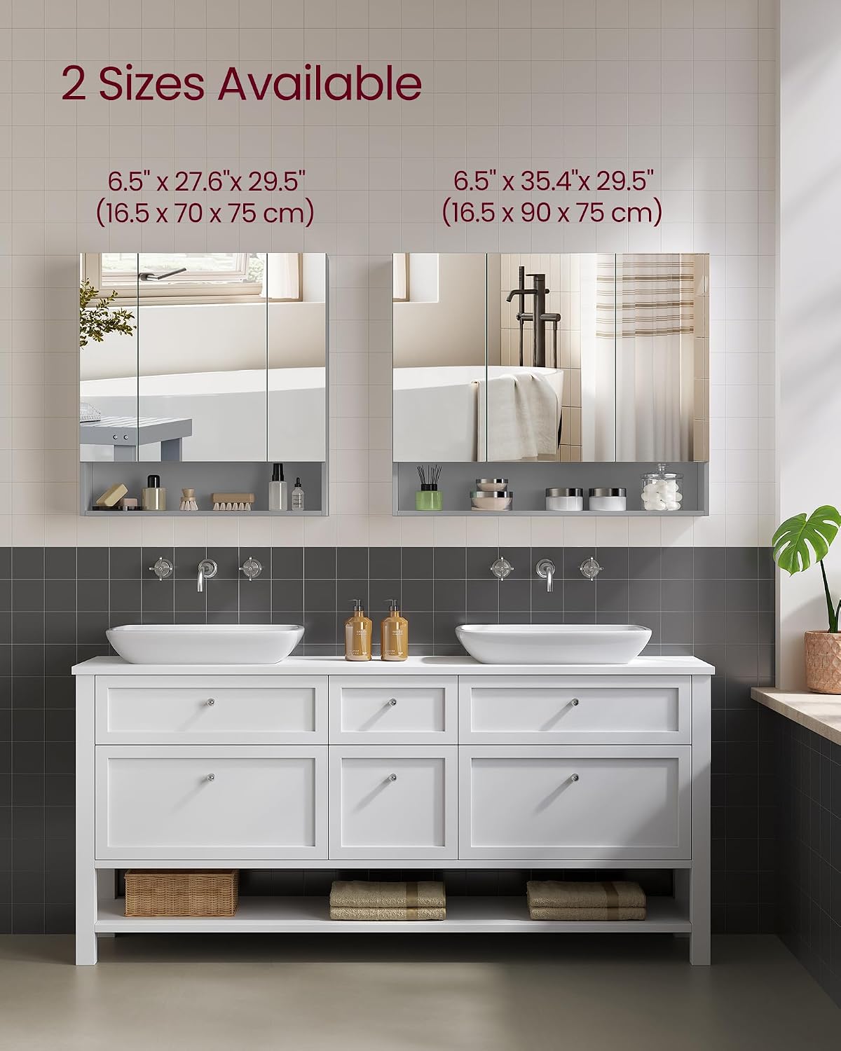 Thumbnail 6 de VASAGLE KAILYN BBK129G01 Bathroom Mirror Cabinet, Dove Grey, 70 x 16.5 x 75 cm