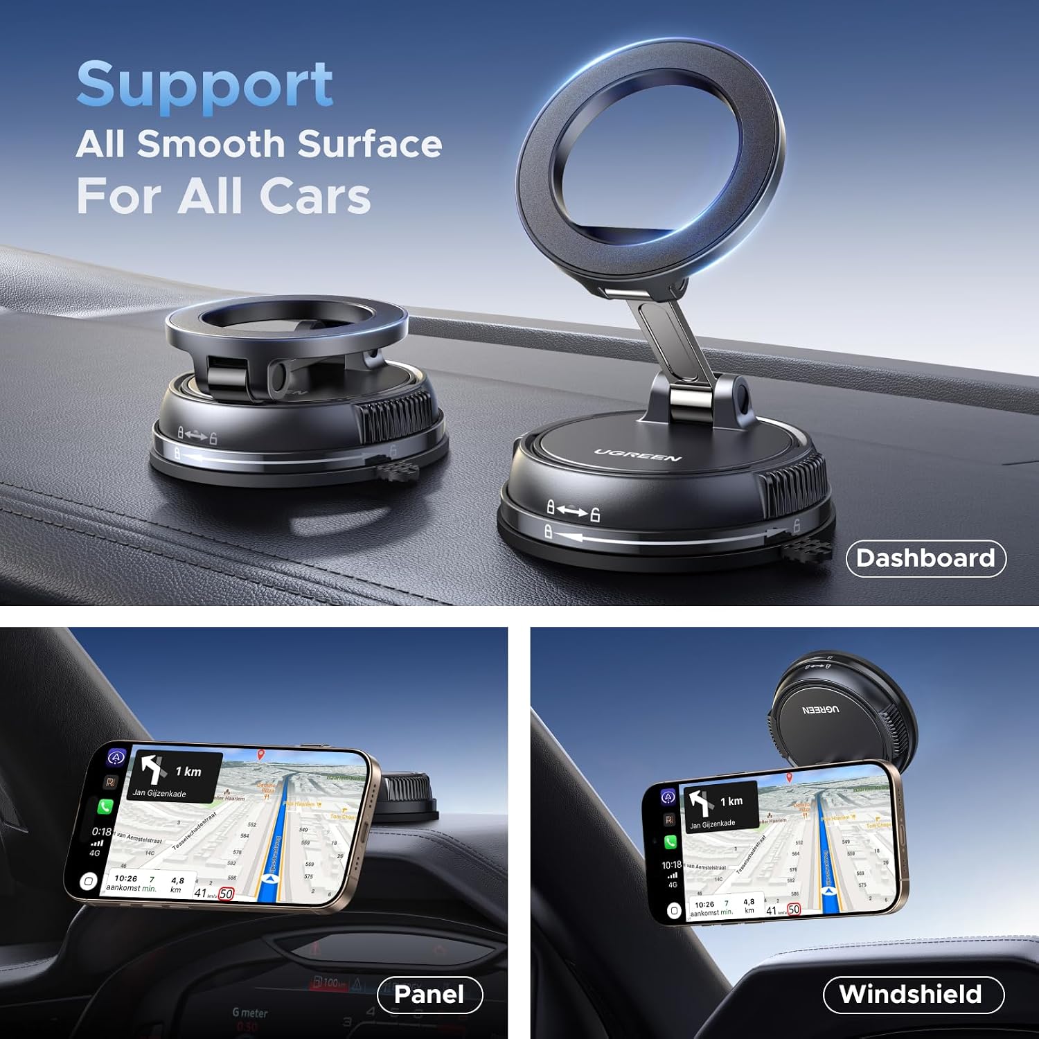 Thumbnail 6 de UGREEN 65187 MagSafe Car Phone Mount with 360° Rotation and Suction Cup