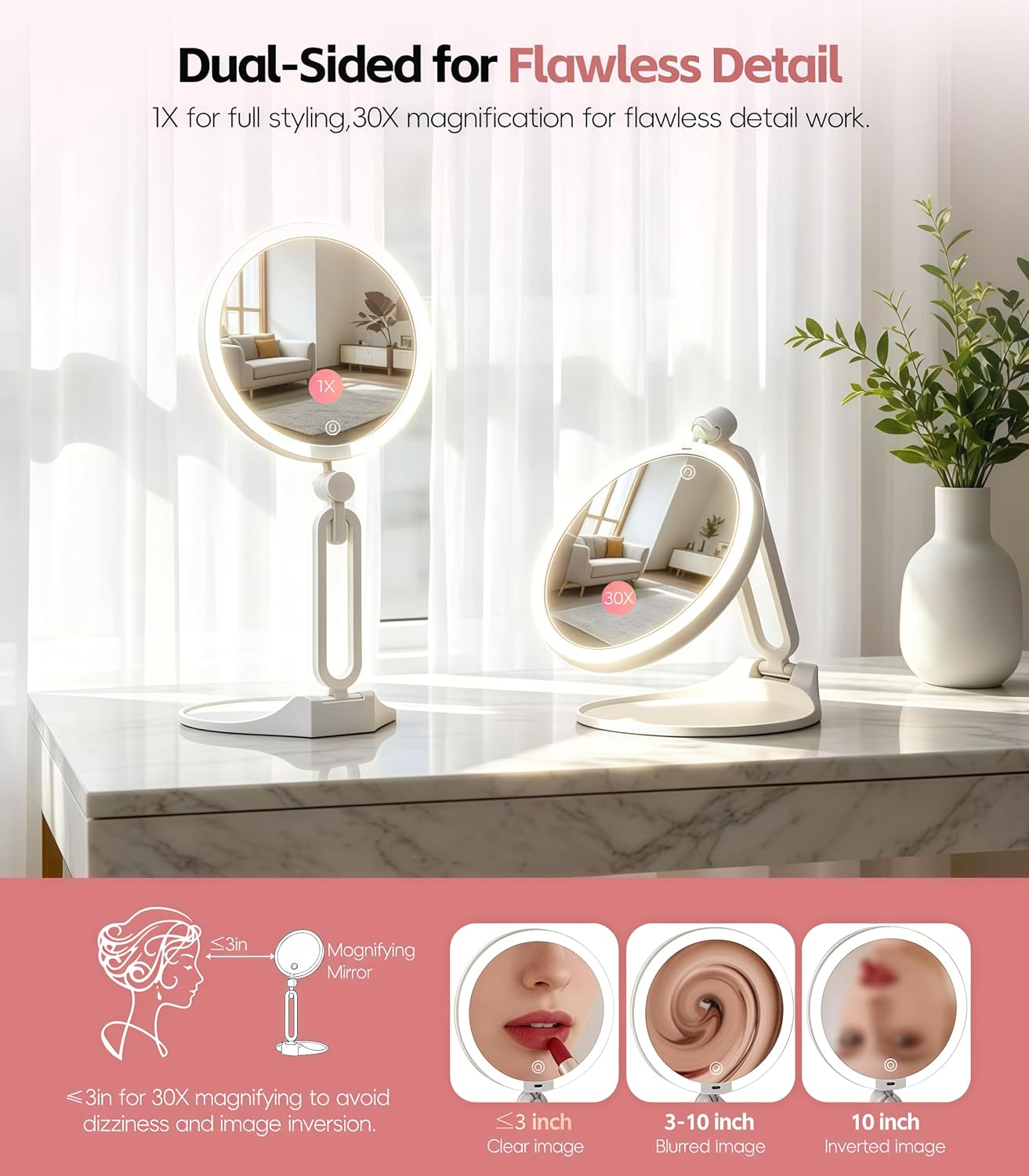 Thumbnail 4 de Travel Makeup Mirror with Lights, 1X/30X Magnification