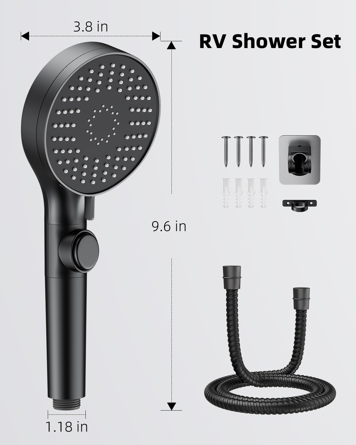 Thumbnail 6 de FOCSPROD HS004-Black-P RV Shower Head, 5 Modes, 60-Inch Stainless Steel Hose