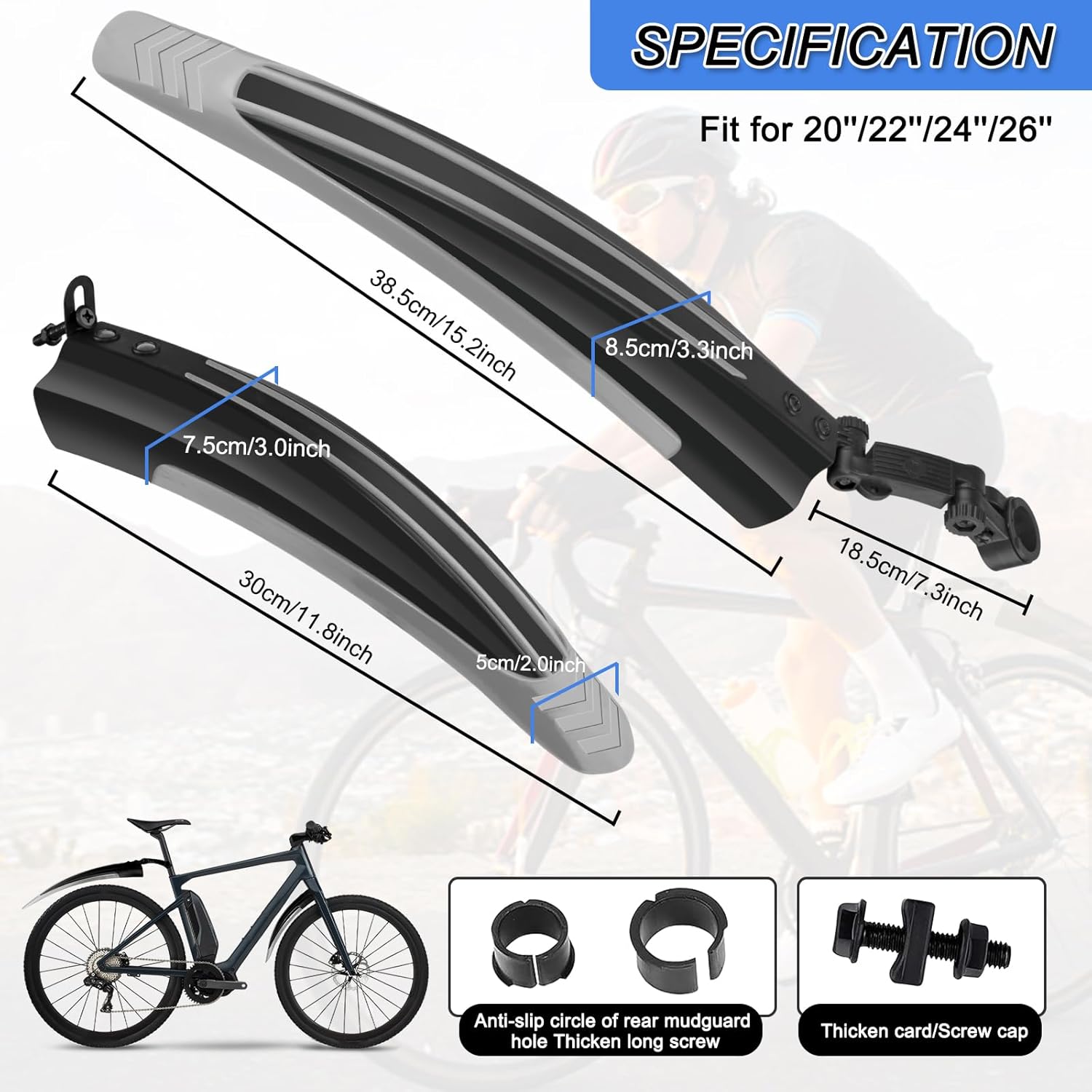 Detalle 2 de Ledeak Bike Mudguard Set for 20 to 26 inch wheels
