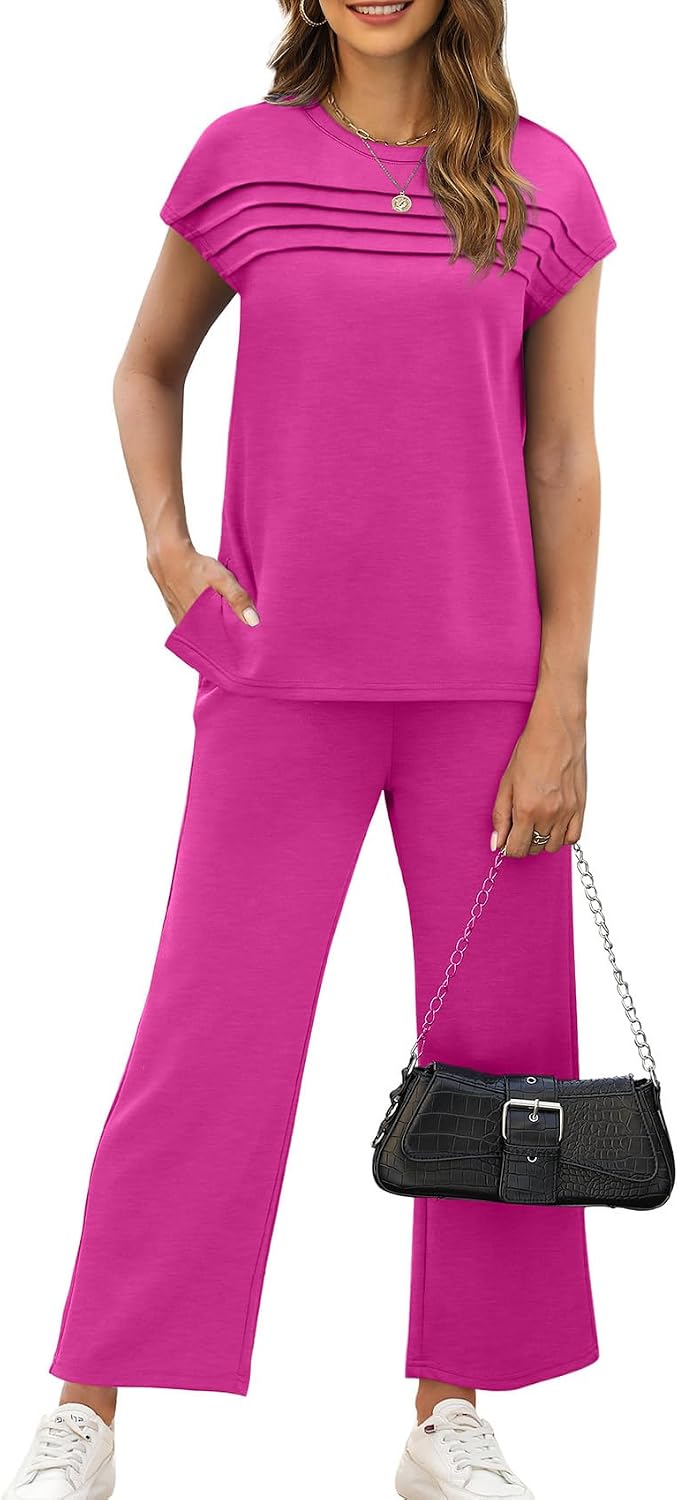 Thumbnail 1 de WIHOLL Two-Piece Lounge Set for Women (Cap Sleeve Top + Wide-Leg Crop Pants), S–3XL
