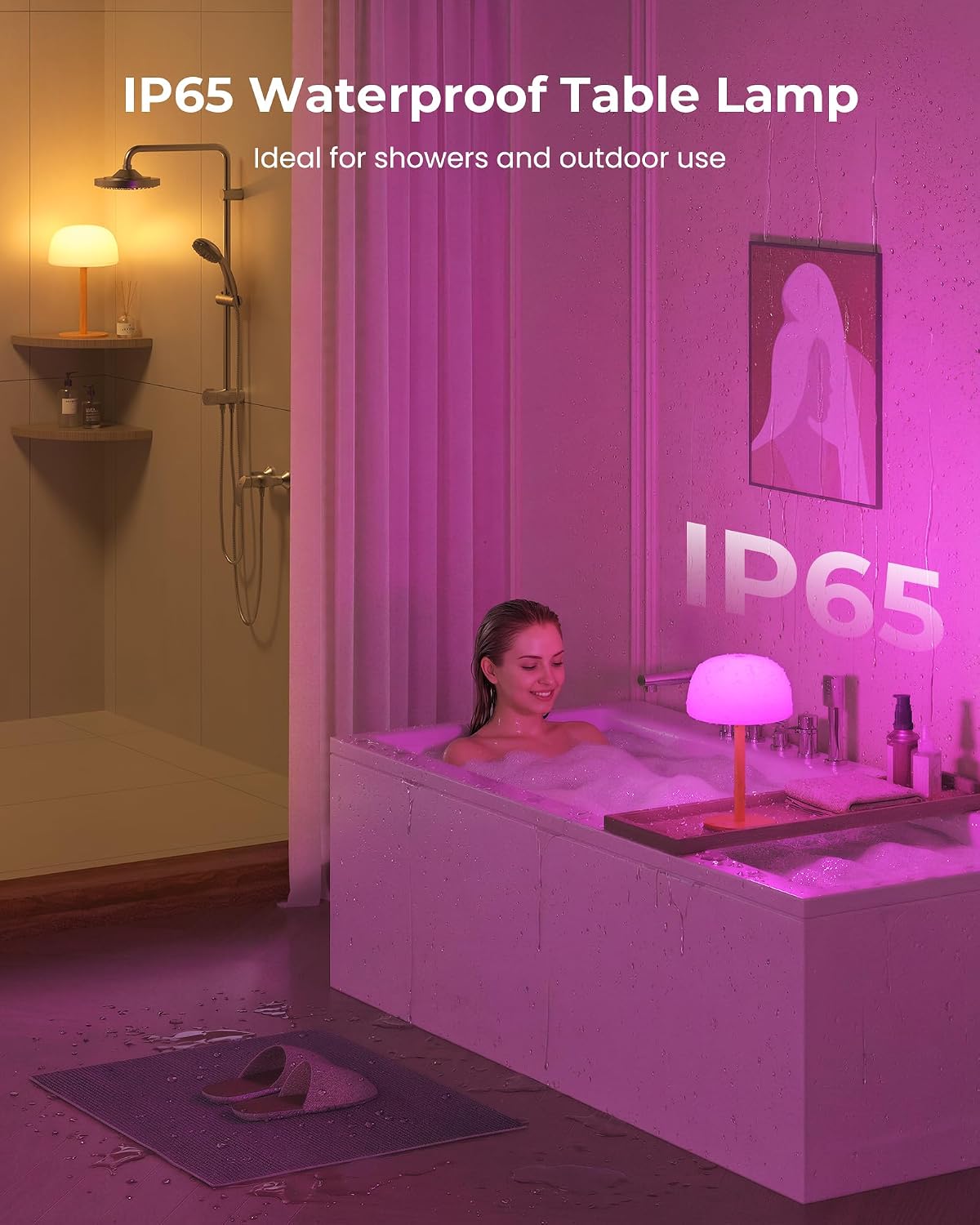 Detalle 2 de FULNIX TL01 Waterproof Shower Lamp, 18 Colors, Rechargeable and Dimmable